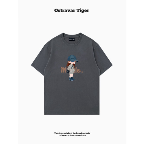 專櫃新款 Ostravar Tiger潮牌2025夏手繪慵懶風寬松純棉短袖女t恤