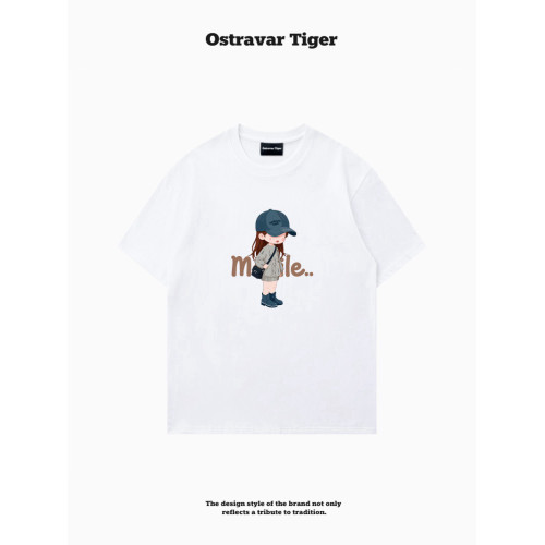 專櫃新款 Ostravar Tiger潮牌2025夏手繪慵懶風寬松純棉短袖女t恤