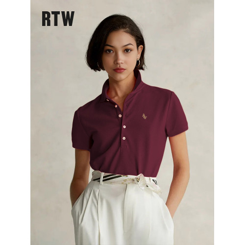 R2W美式復古polo衫女t恤正肩新夏彈力商務修身顯瘦短袖保羅衫RTW