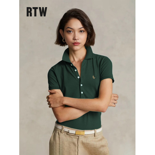 R2W美式復古polo衫女t恤正肩新夏彈力商務修身顯瘦短袖保羅衫RTW