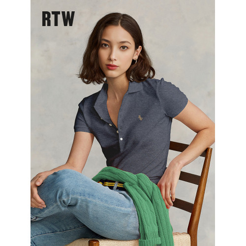 R2W美式復古polo衫女t恤正肩新夏彈力商務修身顯瘦短袖保羅衫RTW