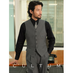 【紳士盔甲】CULTUM60支70%澳毛單排商務條紋西服馬甲男西裝馬夾