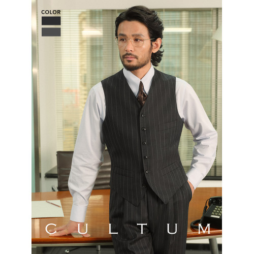 【紳士盔甲】CULTUM60支70%澳毛單排商務條紋西服馬甲男西裝馬夾