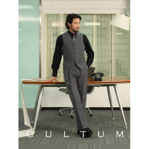 【紳士盔甲】CULTUM60支70%澳毛單排商務條紋西服馬甲男西裝馬夾