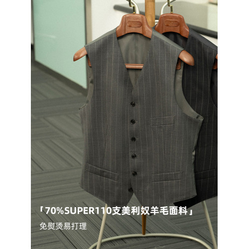 【紳士盔甲】CULTUM60支70%澳毛單排商務條紋西服馬甲男西裝馬夾