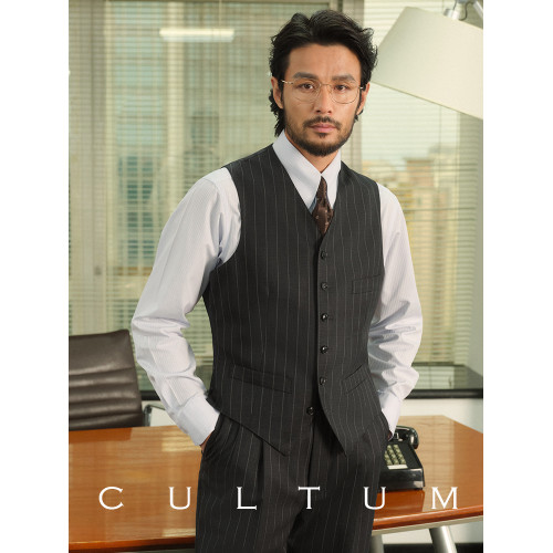 【紳士盔甲】CULTUM60支70%澳毛單排商務條紋西服馬甲男西裝馬夾