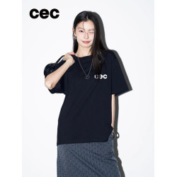 cec官方旗艦店純色休閒簡約短袖女t恤2025新款寬松圓領半袖上衣夏