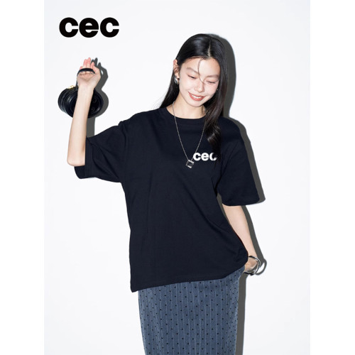 cec官方旗艦店純色休閒簡約短袖女t恤2025新款寬松圓領半袖上衣夏