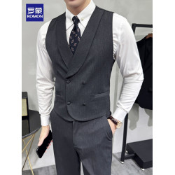 羅矇新郎馬甲套裝男商務正裝英倫風雙排釦西裝馬夾伴郎團結婚禮服