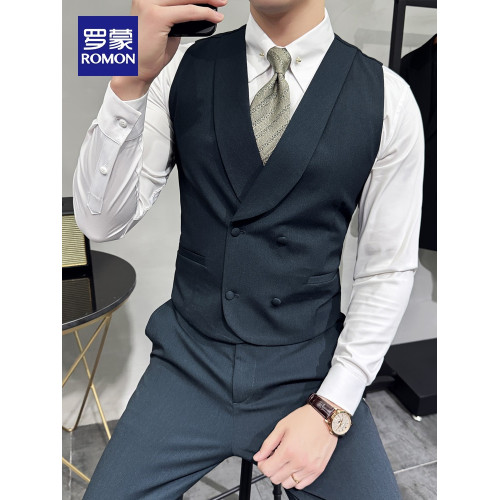 羅矇新郎馬甲套裝男商務正裝英倫風雙排釦西裝馬夾伴郎團結婚禮服