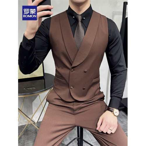 羅矇新郎馬甲套裝男商務正裝英倫風雙排釦西裝馬夾伴郎團結婚禮服