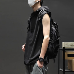 倉石一樹夏季冰絲速乾連帽背心男大碼籃球運動無袖健身t恤坎肩潮