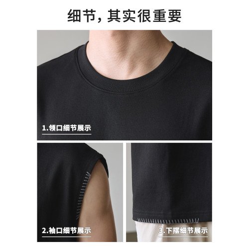 貓人夏季新款純棉無袖T恤背心男寬松大碼休閒運動潮外穿坎肩上衣