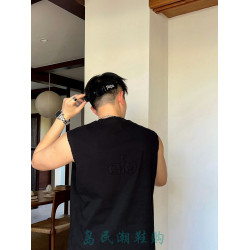 潮牌ALO新款坎肩背心破洞字母印花戶外運動休閒百搭寬松無袖T恤男