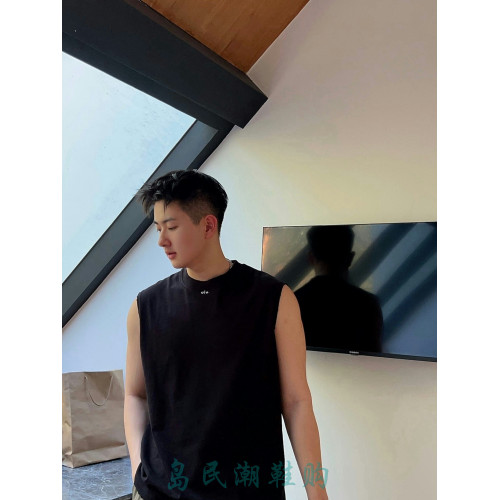潮牌ALO新款坎肩背心破洞字母印花戶外運動休閒百搭寬松無袖T恤男
