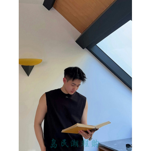 潮牌ALO新款坎肩背心破洞字母印花戶外運動休閒百搭寬松無袖T恤男