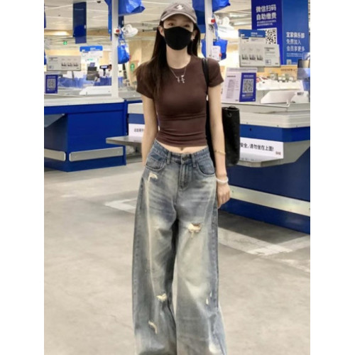 咖色正肩短袖女t恤短款小個子修身顯瘦洋氣辣妹純欲穿搭上衣夏季