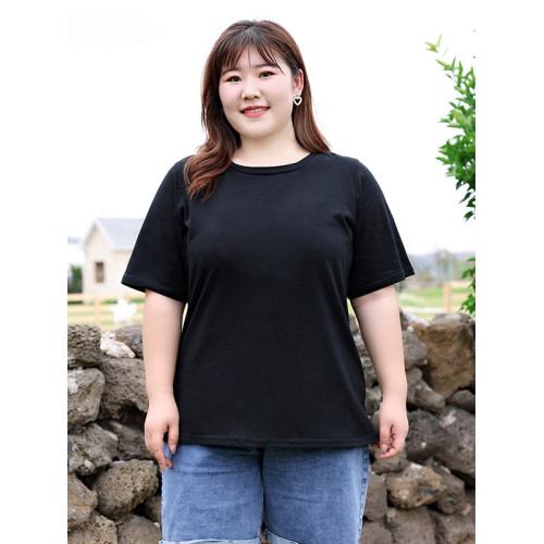 大碼女t恤寬松200斤純色圓領短袖上衣胖mm夏季加肥加大遮肚體恤衫