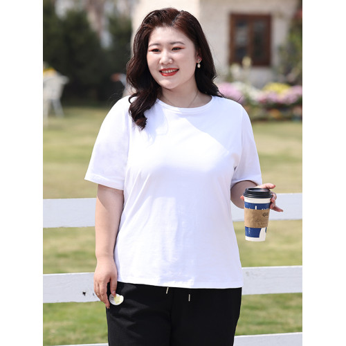 大碼女t恤寬松200斤純色圓領短袖上衣胖mm夏季加肥加大遮肚體恤衫