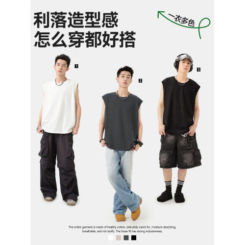 唐獅背心男款夏季新款純棉吸汗透氣寬鬆坎肩運動健身百搭無袖t恤