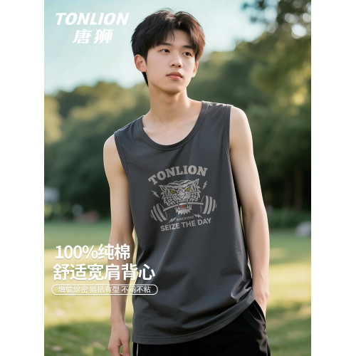 唐獅背心男款夏季新款純棉吸汗透氣寬鬆坎肩運動健身百搭無袖t恤
