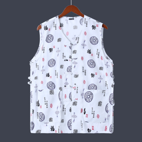 中老年夏季背心男士綿綢爺爺裝家居服大碼睡衣寬松開衫純棉綢短袖