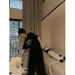 美式潮牌黑色短袖女t恤夏季字母印花重磅純棉寬松情侶高級感上衣
