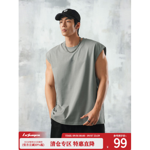 鹿家門肌肉潮牌寬松破洞坎肩背心男款健身無袖男t恤2025夏季新款