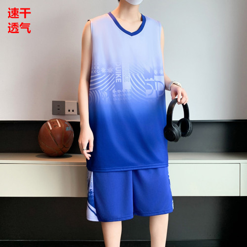 青年冰絲速乾背心短褲套裝男加肥加大碼夏季時尚拼色透氣籃球服