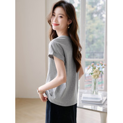 沫晗依美連肩袖圓領T恤2025夏季新款連肩小蓋袖寬鬆休閒顯瘦女T恤
