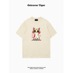 專櫃新款 Ostravar Tiger潮牌2025夏手繪慵懶風寬松純棉短袖女t恤