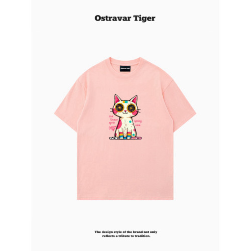 專櫃新款 Ostravar Tiger潮牌2025夏手繪慵懶風寬松純棉短袖女t恤