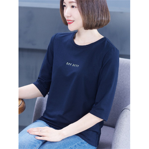 莫代爾棉中袖中年女T恤寬松大碼薄款七分袖打底衫媽媽款春秋上衣