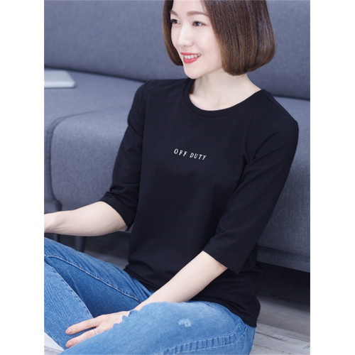 莫代爾棉中袖中年女T恤寬松大碼薄款七分袖打底衫媽媽款春秋上衣