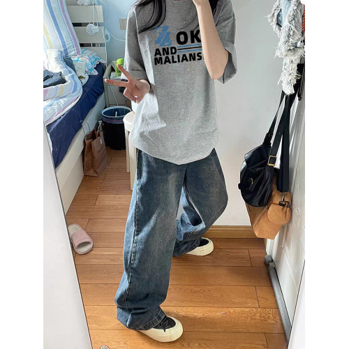 純棉短袖女t恤2025新款夏季設計感小衆美式寬松半袖休閒圓領上衣