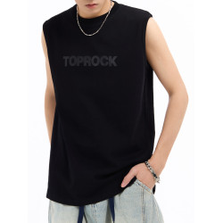 TOPROCK純棉寬松男坎肩重磅無袖T恤運動背心夏季小袖口潮牌結毛
