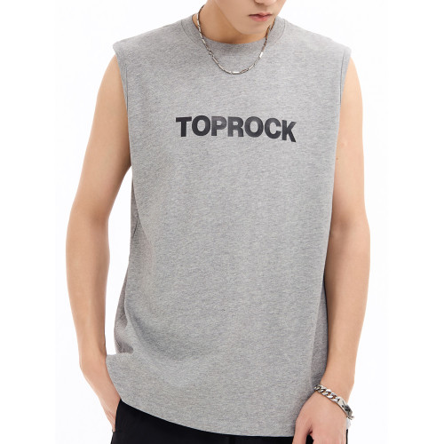 TOPROCK純棉寬松男坎肩重磅無袖T恤運動背心夏季小袖口潮牌結毛