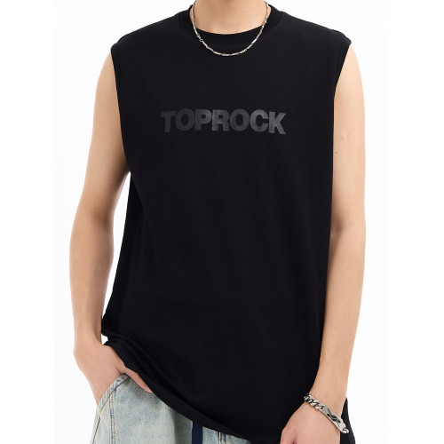 TOPROCK純棉寬松男坎肩重磅無袖T恤運動背心夏季小袖口潮牌結毛