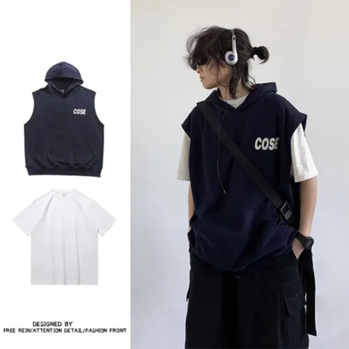 三件裝/單件連帽日系無袖背心男女生寬松學院慵懶風套頭情侶套裝