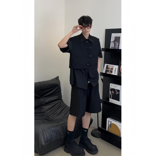 男生酷帥穿搭套裝冰絲襯衫搭配西裝短褲時尚西服馬甲高級感三件套