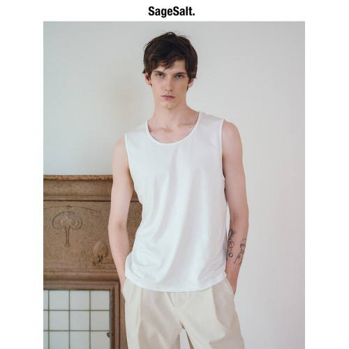 SageSalt 桑蠶絲與棉混紡 圓弧無袖背心 4008
