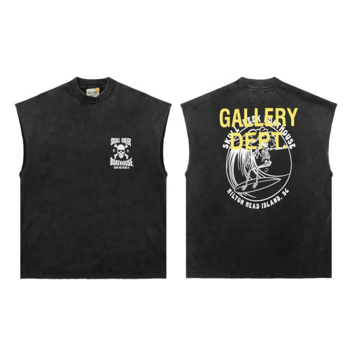 Gallery Dept高街百搭fog復古水洗做舊男無袖背心砍肩短袖情侶潮