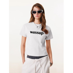 WASSUP潮牌夏季正肩字母短袖女t恤復古純色經典圓領辣妹圓領上衣