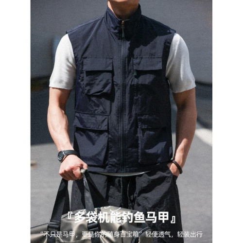 美式多口袋無袖馬甲男士外套夏季新款防水透氣輕薄款戶外工裝坎肩
