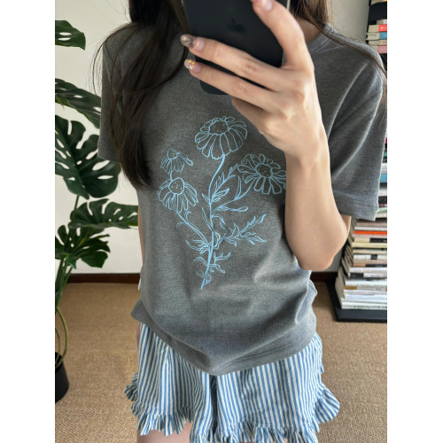 韓版衣服圓領印花短袖女T恤2025新款夏寬松慵懶半袖氣質百搭上衣