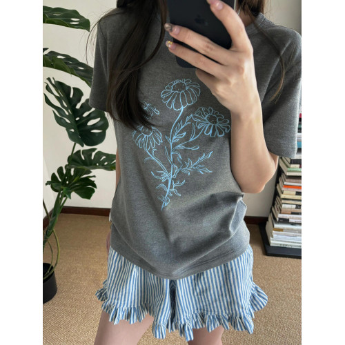 韓版衣服圓領印花短袖女T恤2025新款夏寬松慵懶半袖氣質百搭上衣
