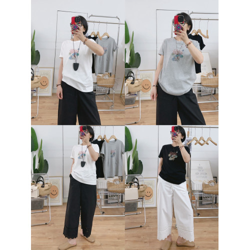 夏季短袖女t恤2025新款純棉灰色洋氣上衣卡通印花減齡學生半袖潮