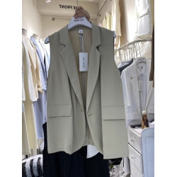 大版300斤翻領無袖一粒釦設計感西服夏寬松薄款西裝馬甲外套男女