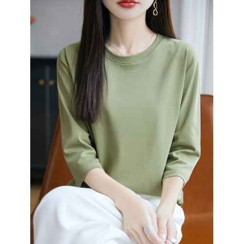七分袖女t恤純棉中袖新款春秋季圓領寬松休閒上衣打底衫半袖正肩