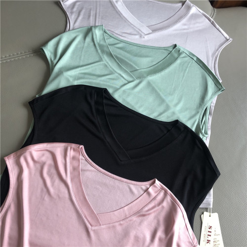 特價品質好 寬松純色針織真絲V領簡約女T恤短袖上衣蠶絲小衫S2007